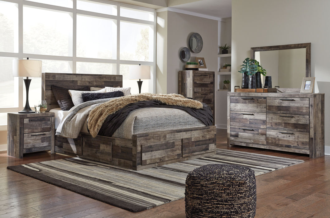Derekson - Queen Panel Bed With 4 Storage Drawers - 7 Pc. - Dresser, Mirror, Queen Bed - Multi Gray
