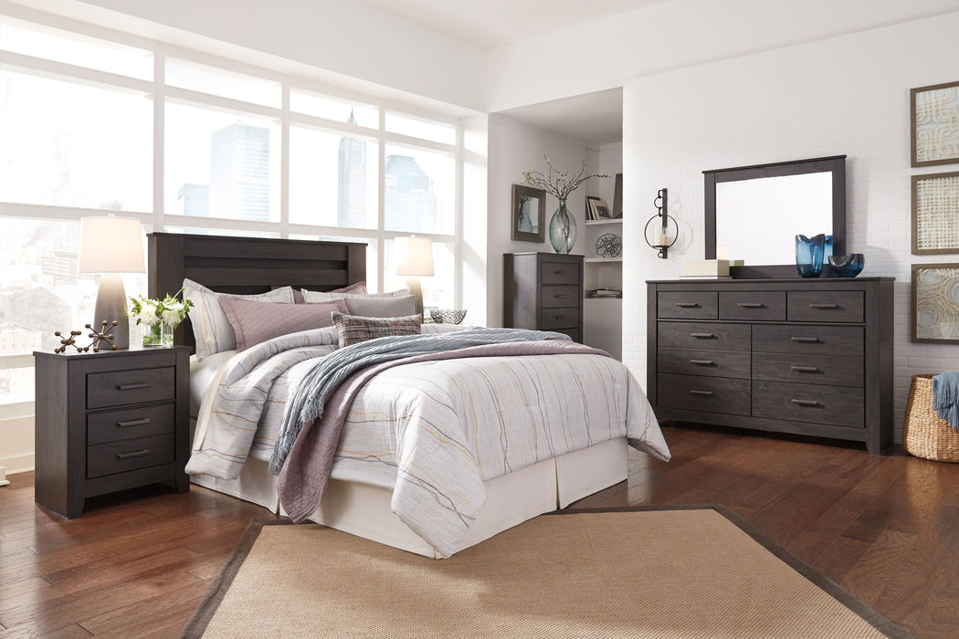 Brinxton - 6 Pc. - Dresser, Mirror, Chest, Queen Panel Headboard & 2 Nightstands - Charcoal