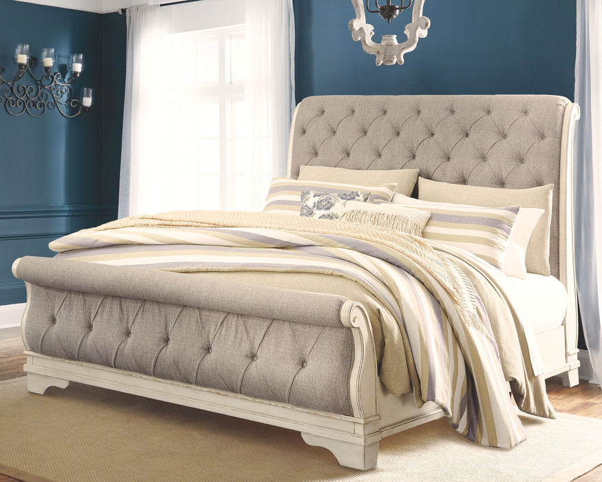 Realyn - King Upholstered Sleigh Bed - Two-tone