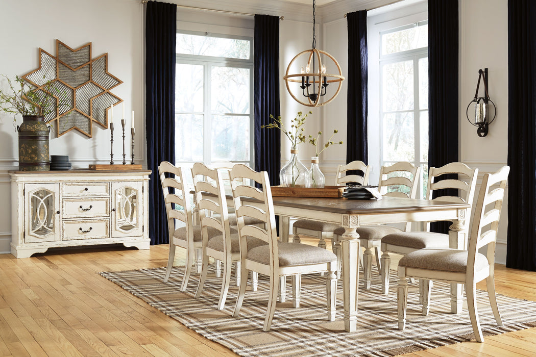 Realyn - White - 10 Pc. - Extension Table, 8 Ladderback Side Chairs, Server