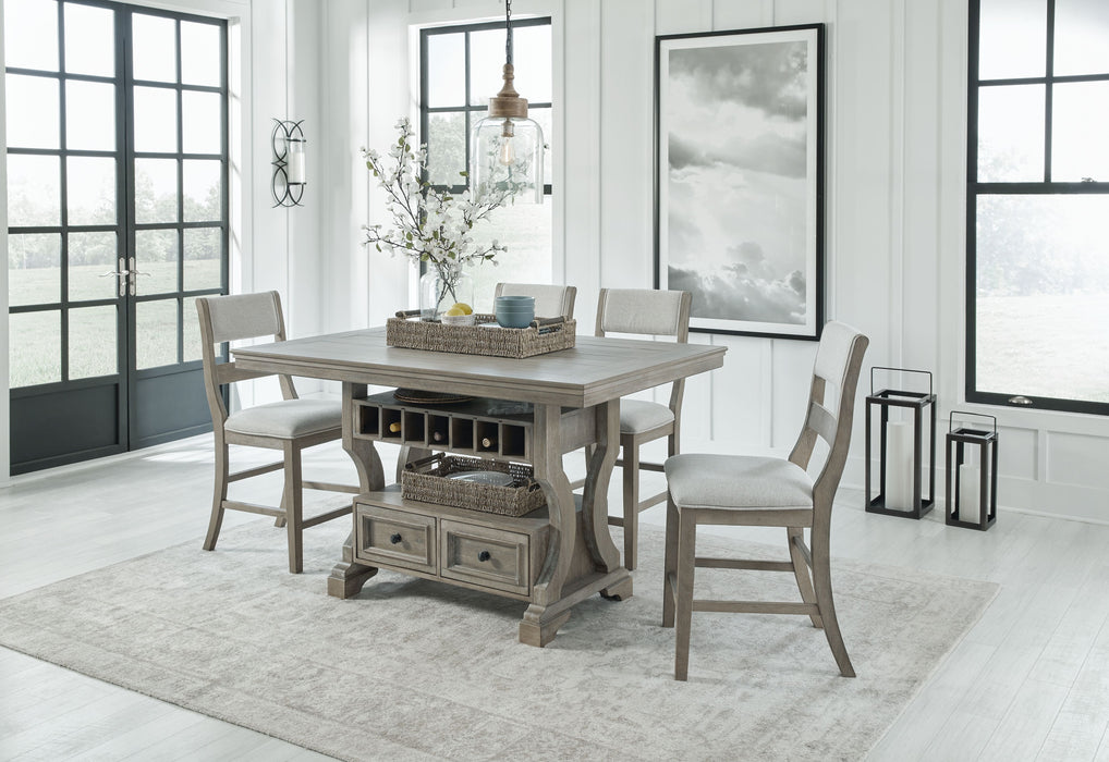 Moreshire - Bisque - 5 Pc. - Counter Table, 4 Upholstered Barstools