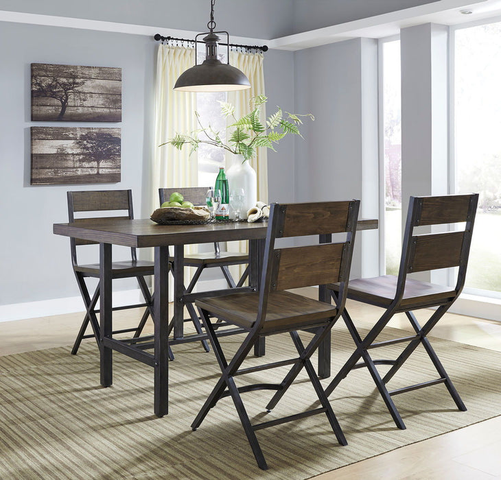 Kavara - Medium Brown - 5 Pc. - Counter Table, 4 Barstools