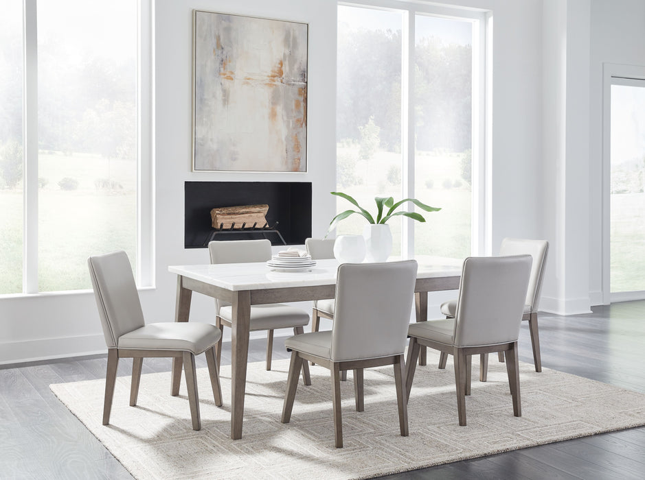 Loyaska - White / Brown - 7 Pc. - Rectangular Dining Room Table, 6 Side Chairs