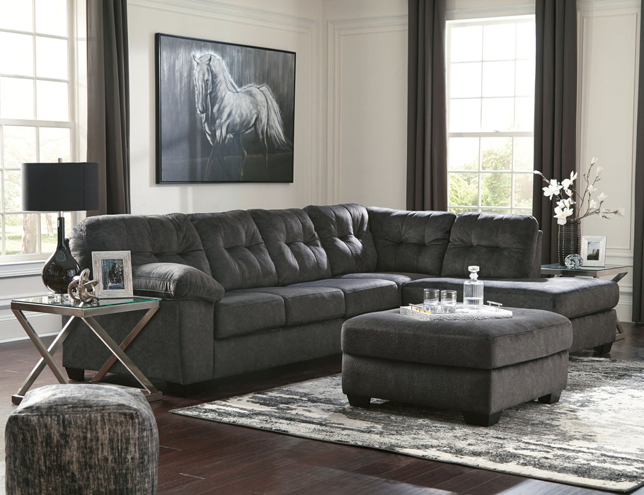Accrington - Granite - 3 Pc. - Right Arm Facing Corner Chaise 2 Pc Sectional, Ottoman