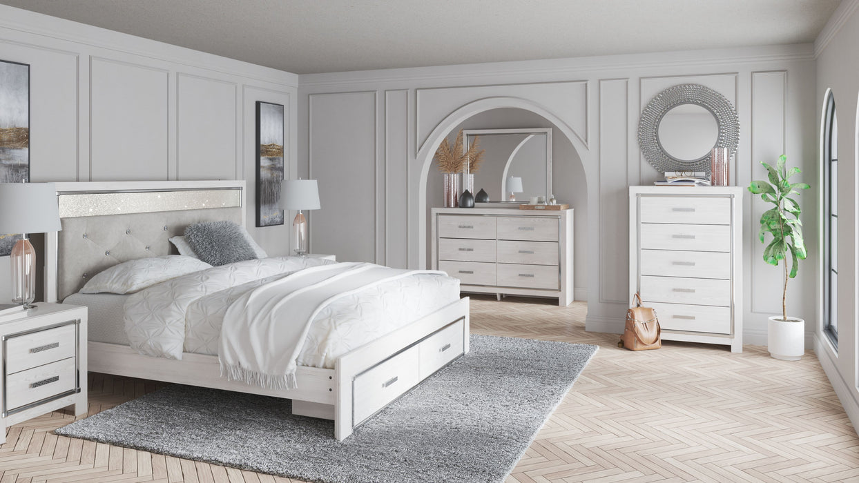 Altyra - King Upholstered Storage Bed - 9 Pc. - Dresser, Mirror, Chest, King Bed, 2 Nightstands - White