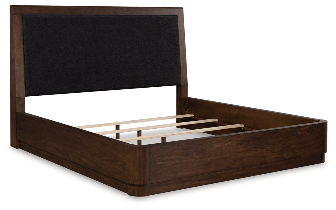 Dilenno - King Upholstered Panel Bed - Dark Brown