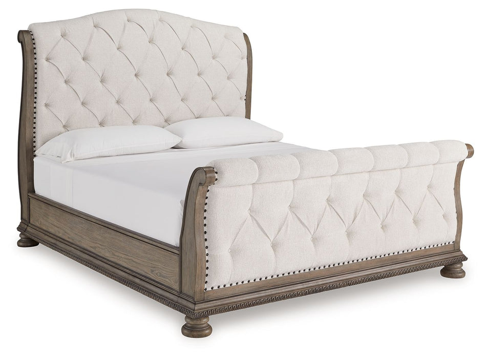 Ardenfield - King Upholstered Sleigh Bed - Light Brown