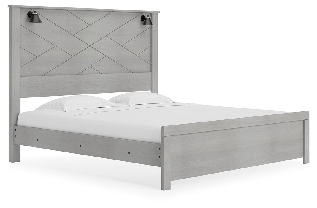 Cottonburg - Light Gray / White - King Panel Bed With Sconce Lights