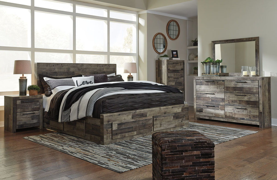 Derekson - 7 Pc. - Dresser, Mirror, King Panel Bed with 6 Storage Drawers - Multi Gray