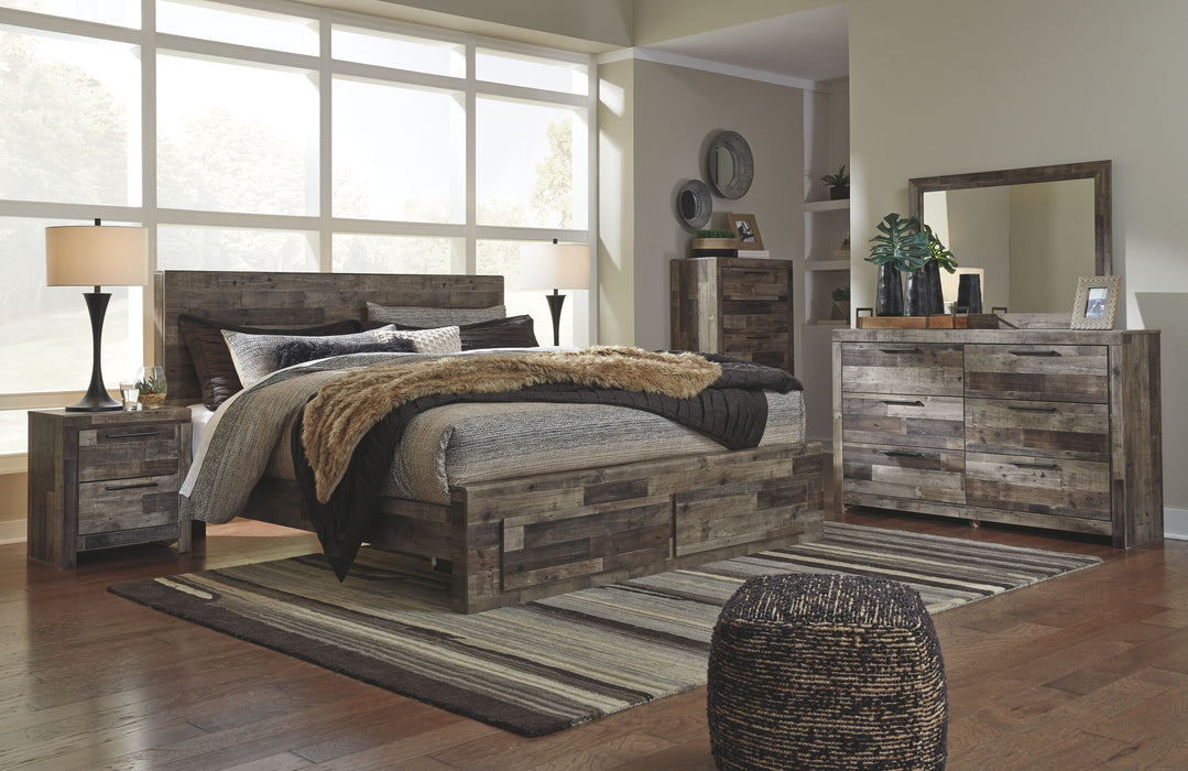 Derekson - 7 Pc. - Dresser, Mirror, Chest, King Bed with 2 Storage Drawers - Multi Gray