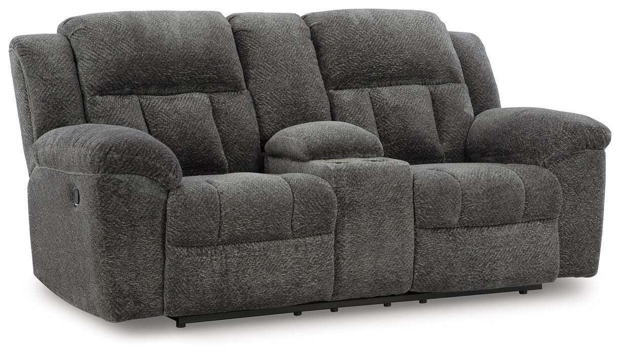 Frohn - Dbl Reclining Loveseat With Console - Fabric - Graphite