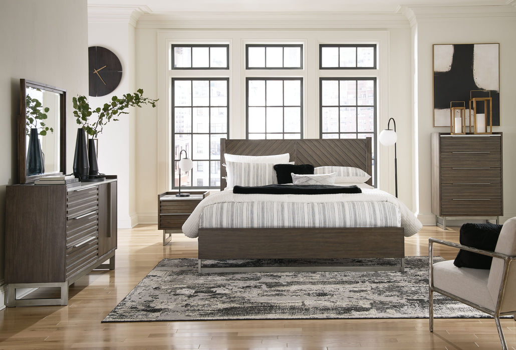 Arkenton - 6 Pc. - Dresser, Mirror, Chest, Queen Panel Bed - Grayish Brown