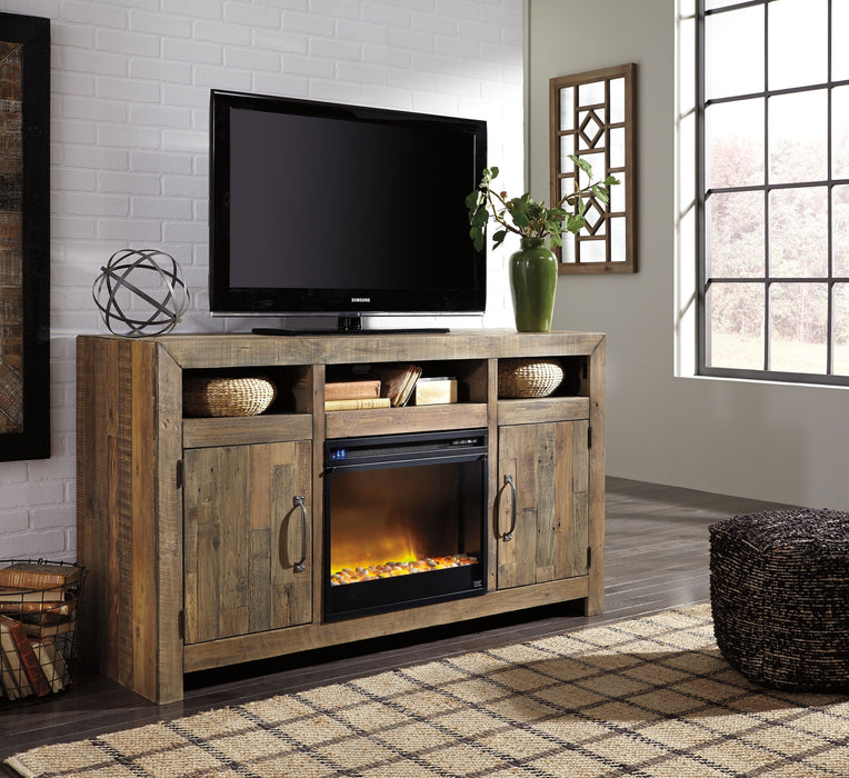 Sommerford - Brown - 62" TV Stand With Fireplace Insert Glass/Stone