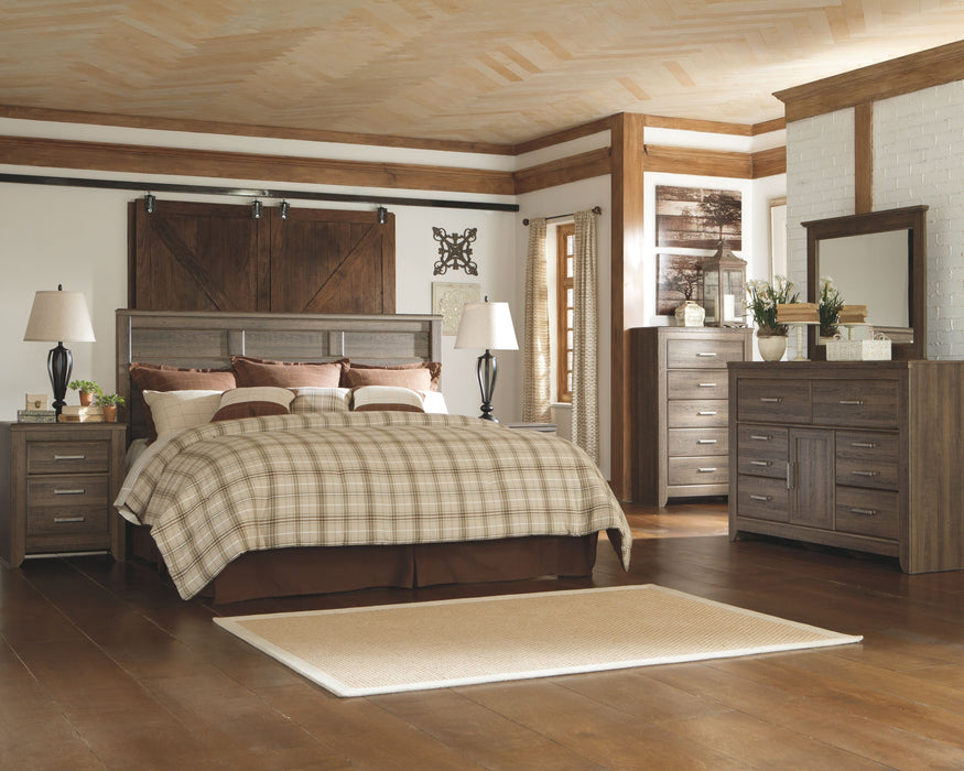 Juararo - 5 Pc. - Dresser, Mirror, King Panel Headboard, 2 Nightstands - Dark Brown