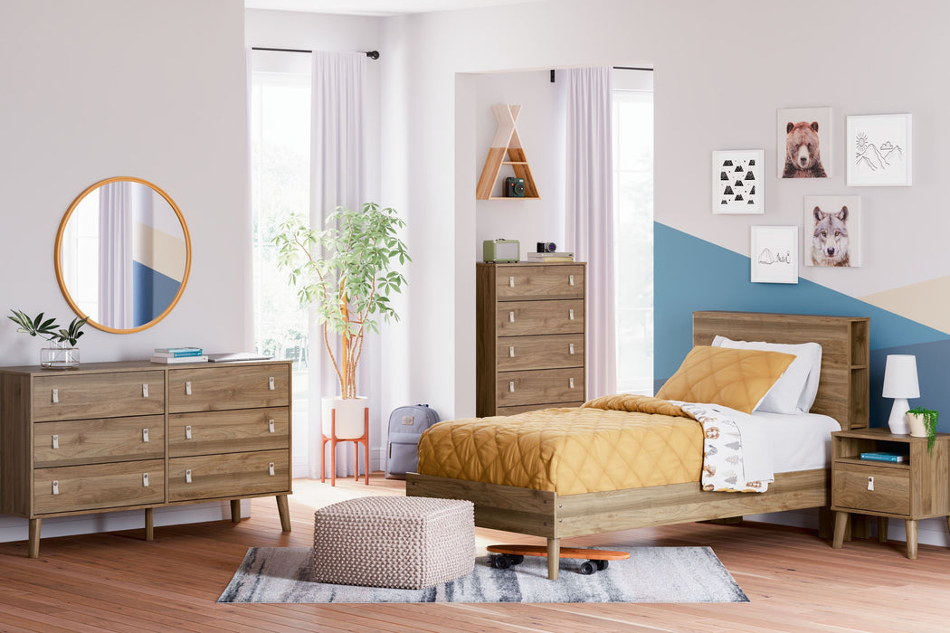 Aprilyn - Light Brown - 5 Pc. - Dresser, Twin Bookcase Bed, 2 Nightstands