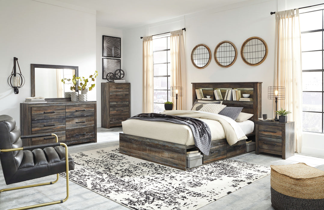 Drystan - 7 Pc. - Dresser, Mirror, King Bookcase Bed With 4 Storage Drawers - Brown / Beige