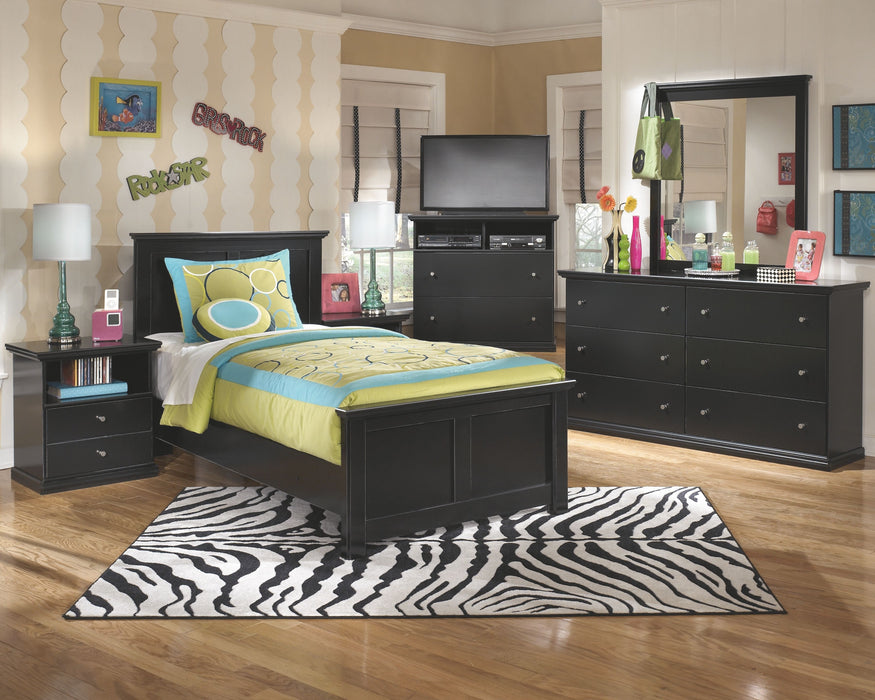 Maribel - Black - 7 Pc. - Dresser, Mirror, Twin Panel Bed, 2 Nightstands