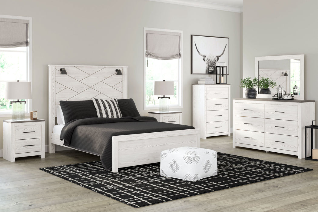 Gerridan - 5 Pc. - Dresser, Mirror, Queen Panel Bed with Sconces - White