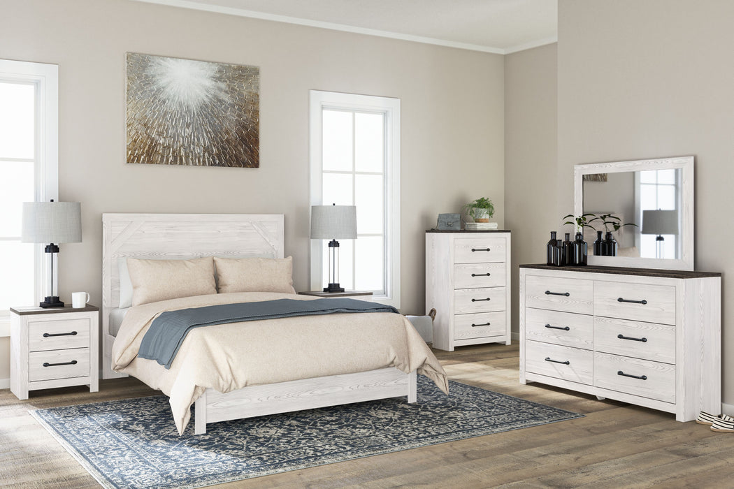 Gerridan - 6 Pc. - Dresser, Mirror, Queen Panel Bed, 2 Nightstands - White / Gray