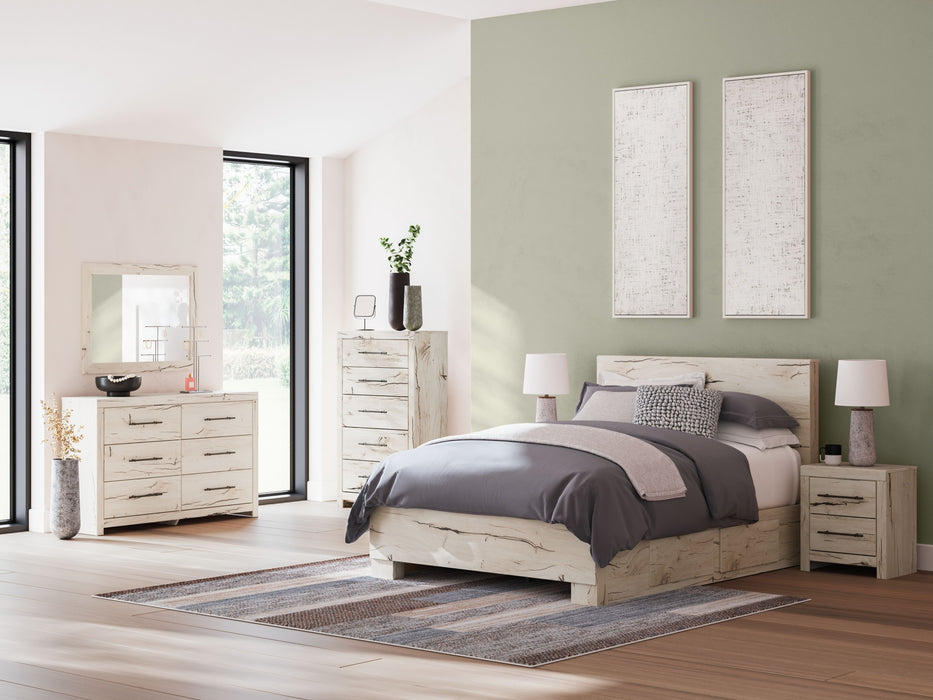 Lawroy - 8 Pc. - Dresser, Mirror, Chest, Queen Panel Bed With 2 Under Bed Storage Units - Light Natural