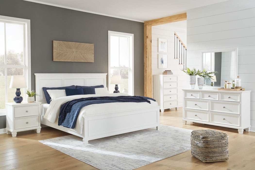 Fortman - White - 6 Pc. - Dresser, Mirror, Chest, California King Panel Bed