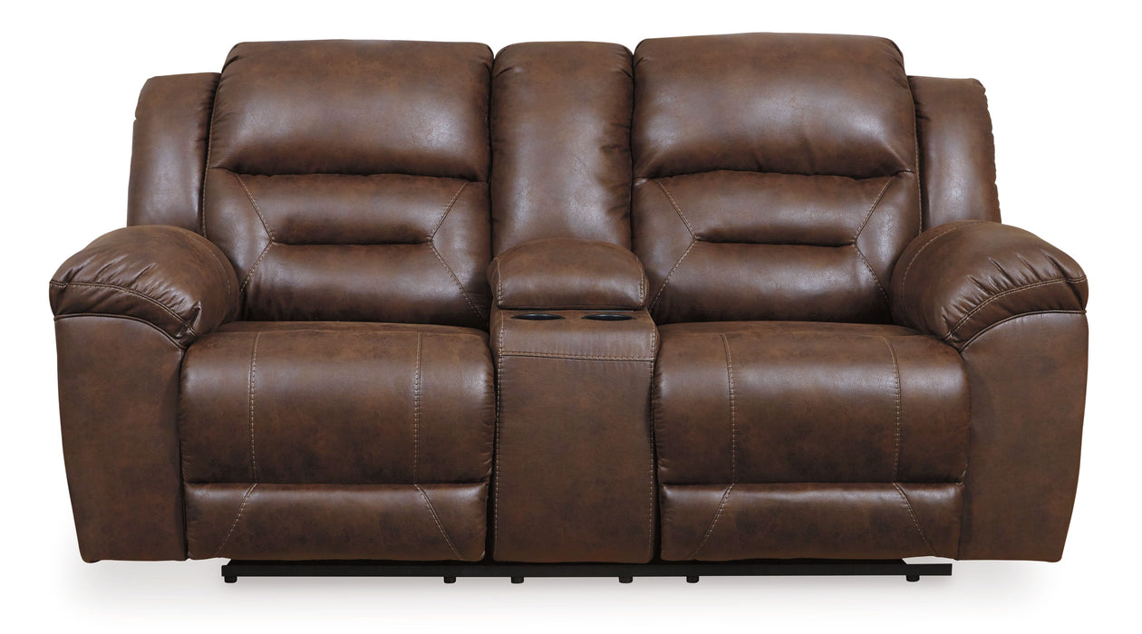 Stoneland - Dbl Reclining Loveseat with Console - Faux Leather - Chocolate