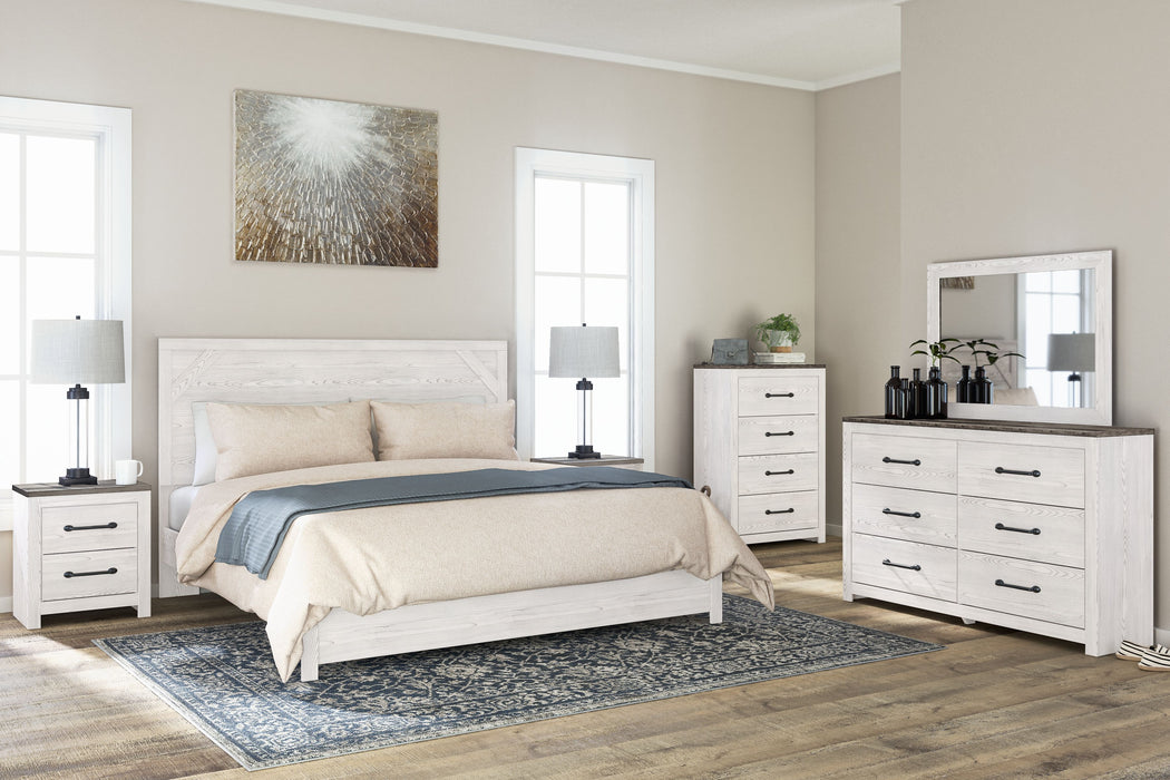 Gerridan - 7 Pc. - Dresser, Mirror, Chest, King Panel Bed, 2 Nightstands - White / Gray