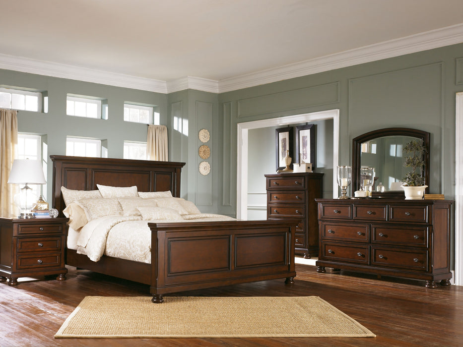 Porter - 5 Pc. - Dresser, Mirror, King Panel Bed - Rustic Brown