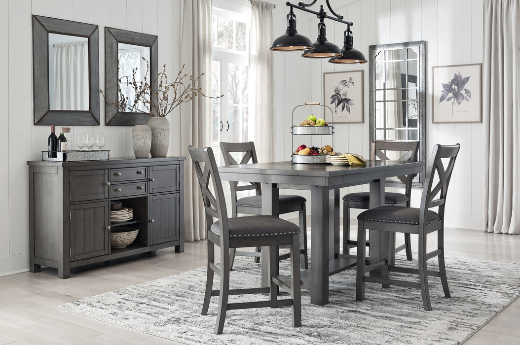Myshanna - Gray - 6 Pc. - Counter Extension Table, 4 Barstools, Server