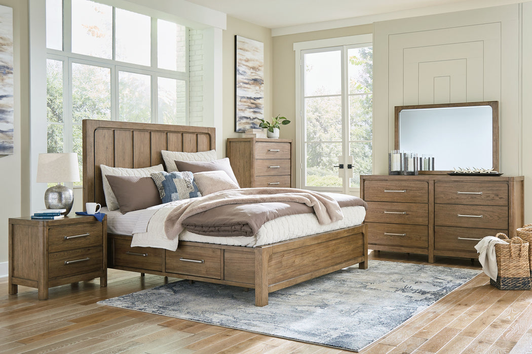Cabalynn - 8 Pc. - Dresser, Mirror, Queen Panel Bed With Storage, 2 Nightstands - Light Brown