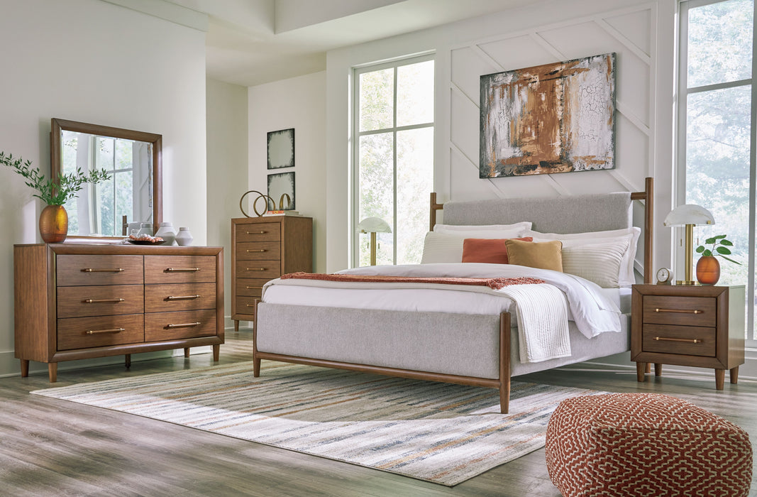 Lyncott - 4 Pc. - Dresser, Mirror, King Upholstered Bed - Brown