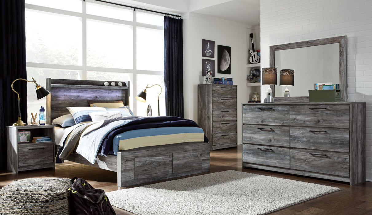 Baystorm - Full Panel Bed With 2 Storage Drawers - 9 Pc. - Dresser, Mirror, Chest, Full Bed, 2 Nightstands - Gray