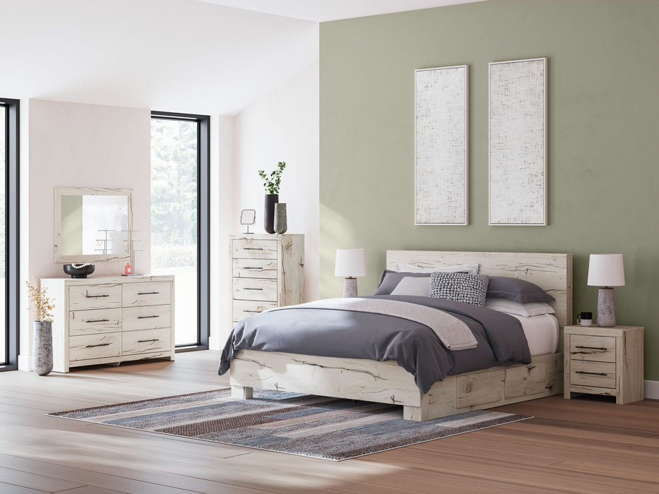 Lawroy - 9 Pc. - Dresser, Mirror, King Panel Bed With Under Bed Storage, 2 Nightstands - Light Natural