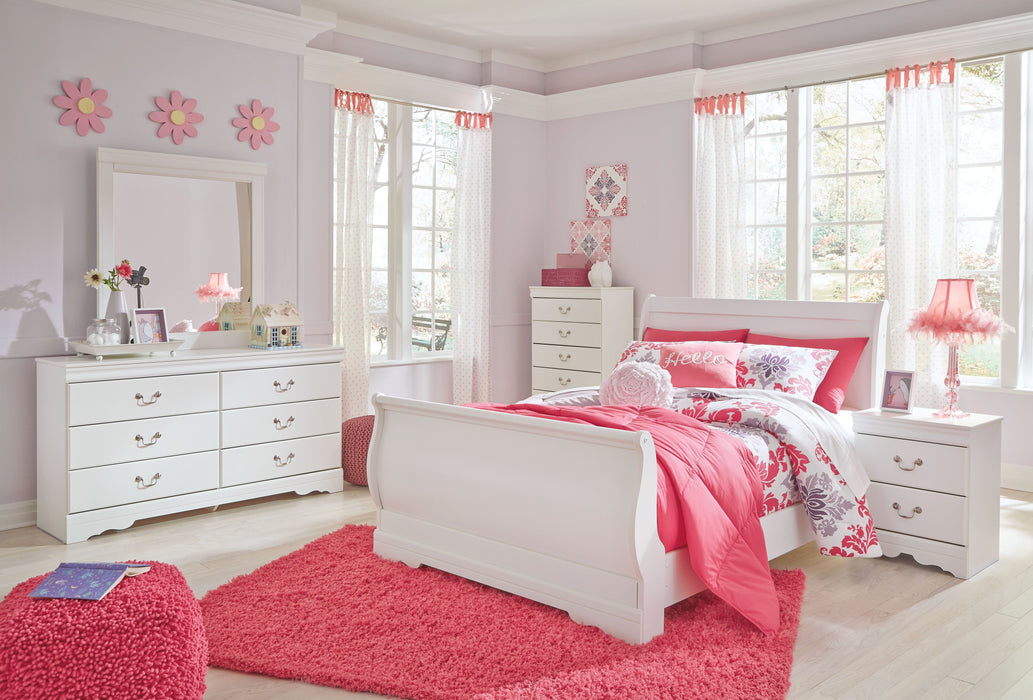 Anarasia - 5 Pc. - Dresser, Mirror, Full Sleigh Bed - White