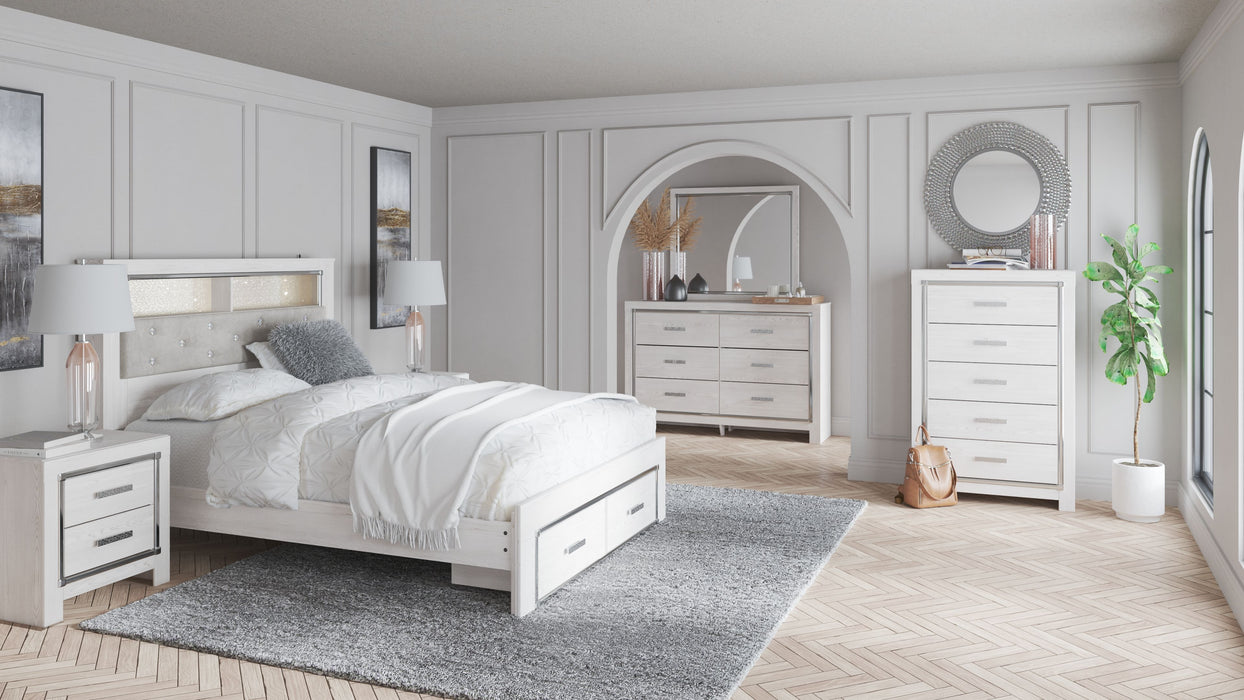 Altyra - King Upholstered Bookcase Bed With Storage - 6 Pc. - Dresser, Mirror, King Bed - White