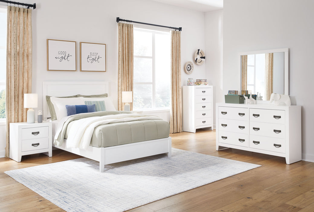 Binterglen - 6 Pc. - Dresser, Mirror, Full Panel Bed, 2 Nightstands - White