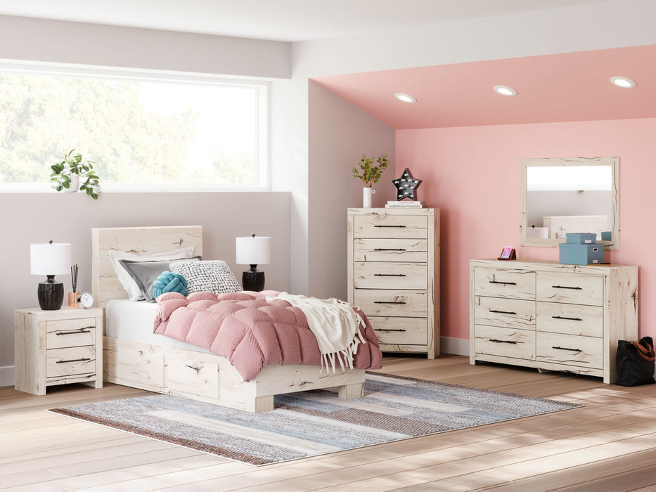 Lawroy - 9 Pc. - Dresser, Mirror, Twin Panel Bed With 2 Under Bed Storage Units, 2 Nightstands - Light Natural