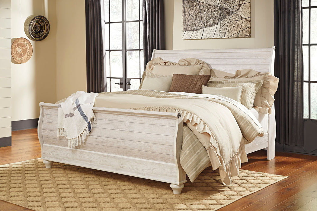 Willowton - Queen Sleigh Bed - Whitewash