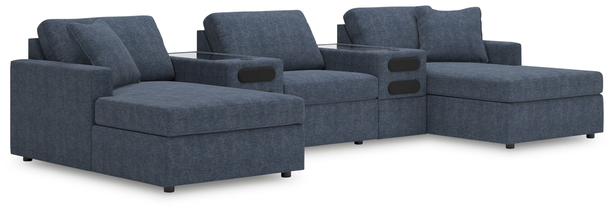 Modmax - 5-Piece Double Chaise Sectional With Audio System Consoles - Ink