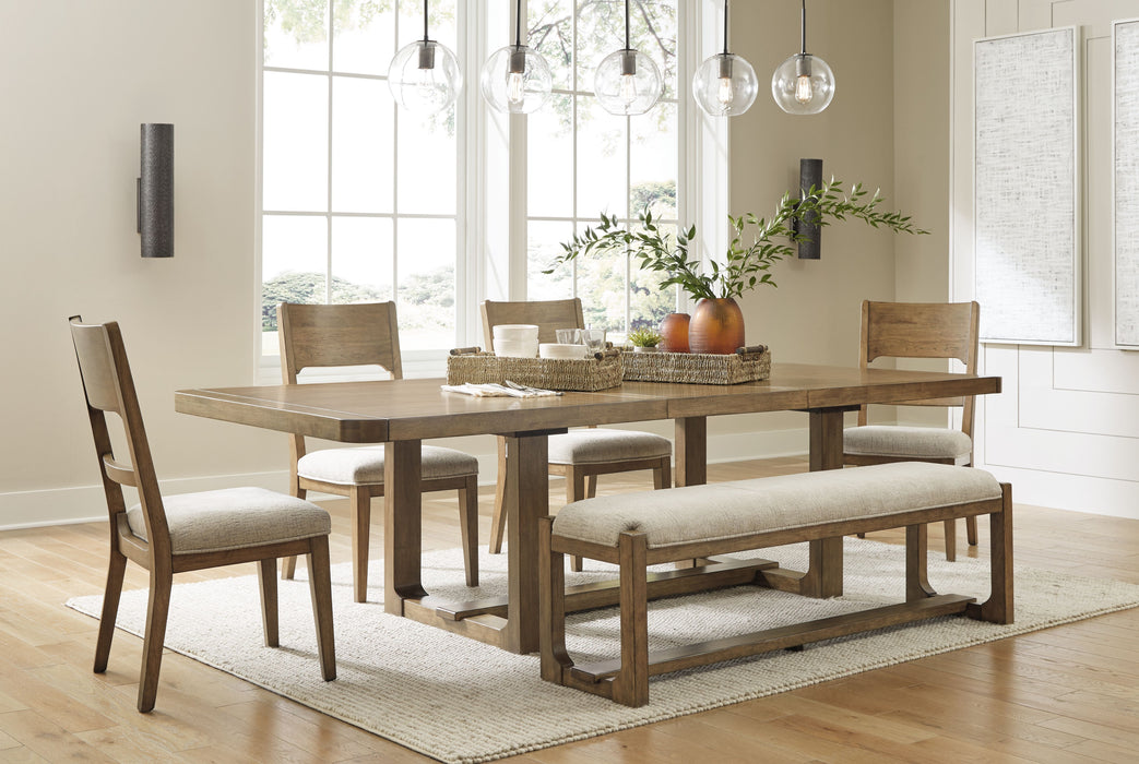Cabalynn - 6 Pc. - Dining Room Table, 4 Side Chairs, Bench -  Oatmeal / Light Brown