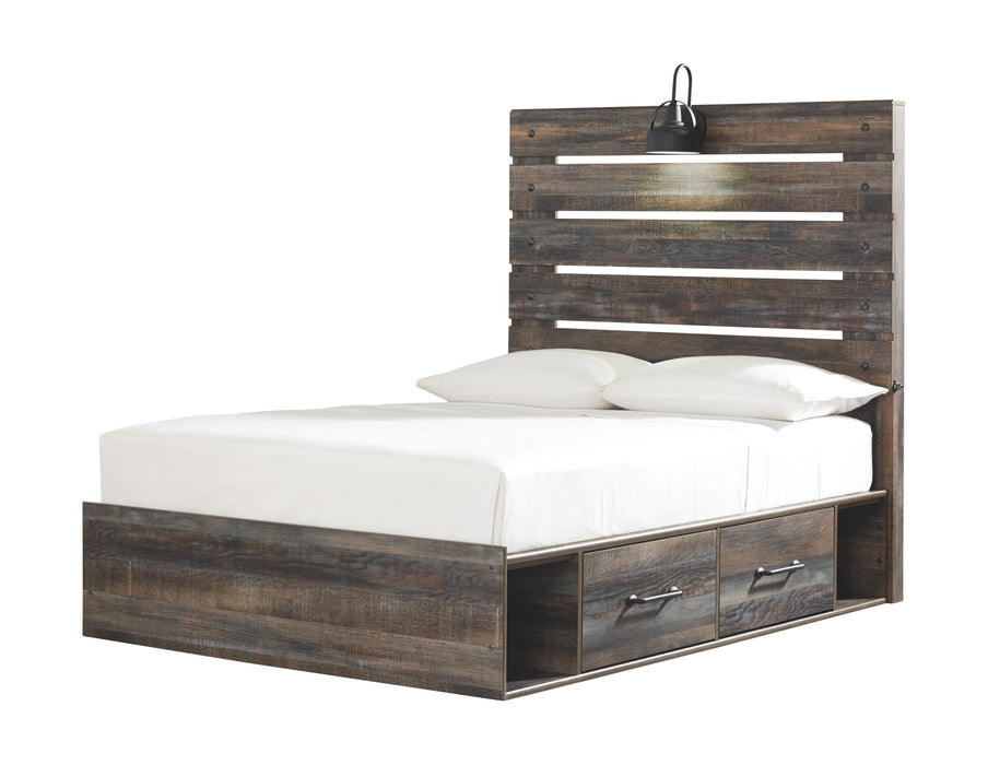 Drystan - Full Panel Bed with 4 Side Drawers - Brown / Beige
