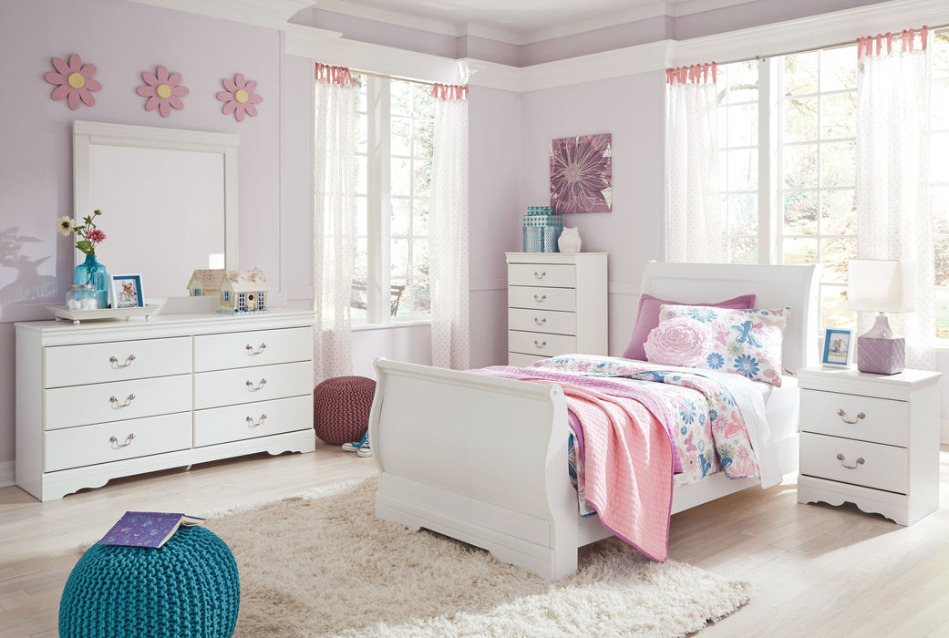 Anarasia - White - 6 Pc. - Dresser, Mirror, Chest, Twin Sleigh Bed