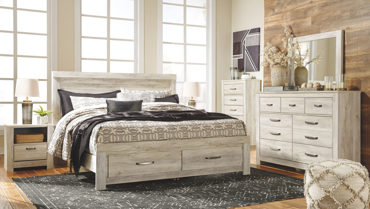 Bellaby - 6 Pc. - Dresser, Mirror, King Platform Bed with 2 Storage Drawers - Whitewash