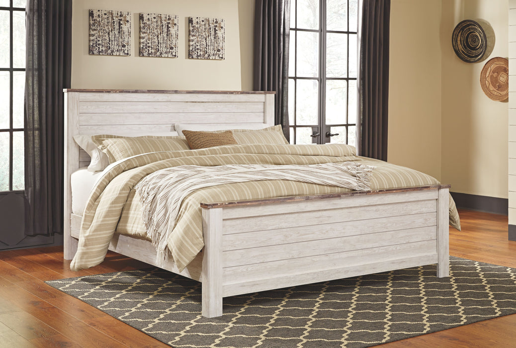 Willowton - King Panel Bed - Whitewash