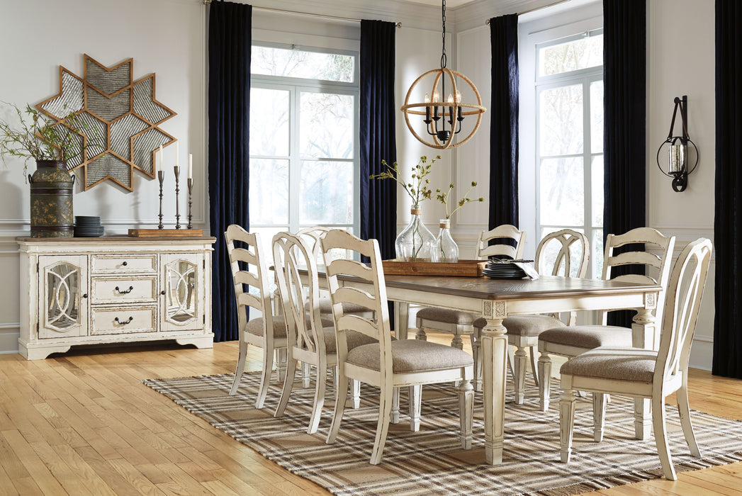 Realyn - 9 Pc. - Extension Table, 4 Ladderback Side Chairs, 4 Ribbon Back Side Chairs - White