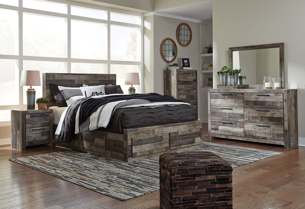 Derekson - 9 Pc. - Dresser, Mirror, Queen Panel Bed with 6 Storage Drawers, 2 Nightstands - Multi Gray