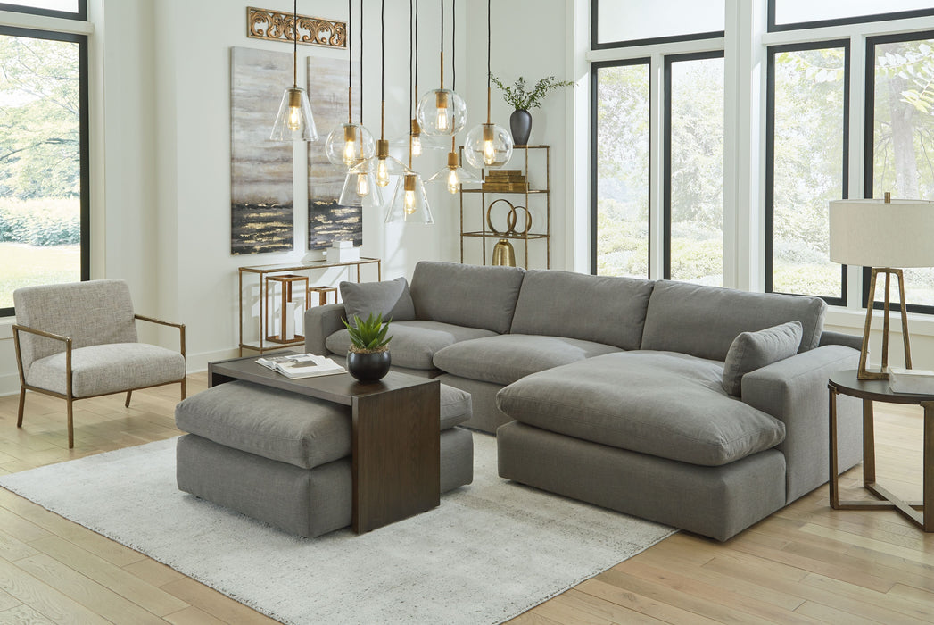 Elyza - Smoke - 4 Pc. - Right Arm Facing Corner Chaise 3 Pc Sectional, Ottoman
