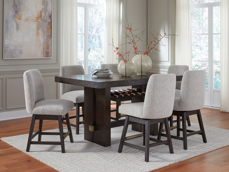 Burkhaus - 7 Pc. - Rectangular Counter Table, 6 Barstools - Dark Brown