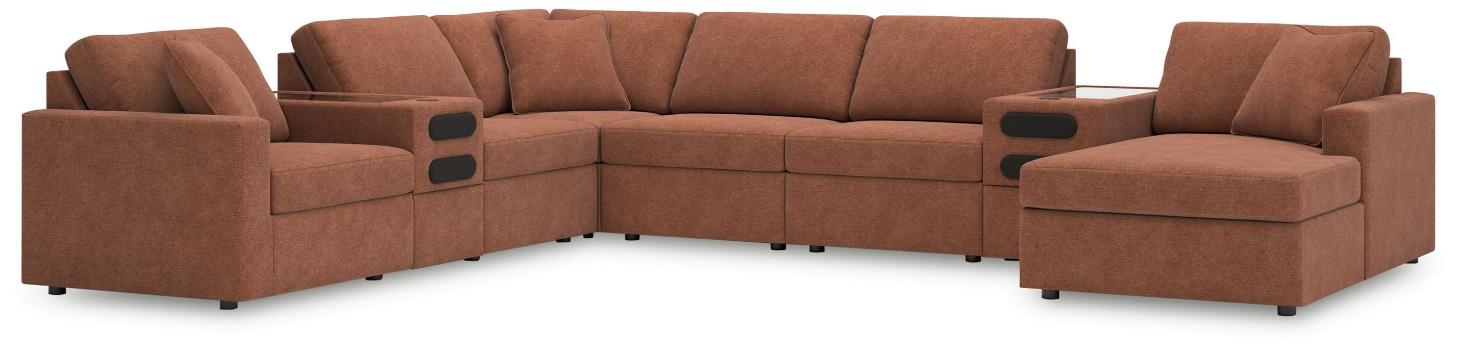 Modmax - 8-Piece Sectional With Raf Corner Chaise And Audio System Console - Spice