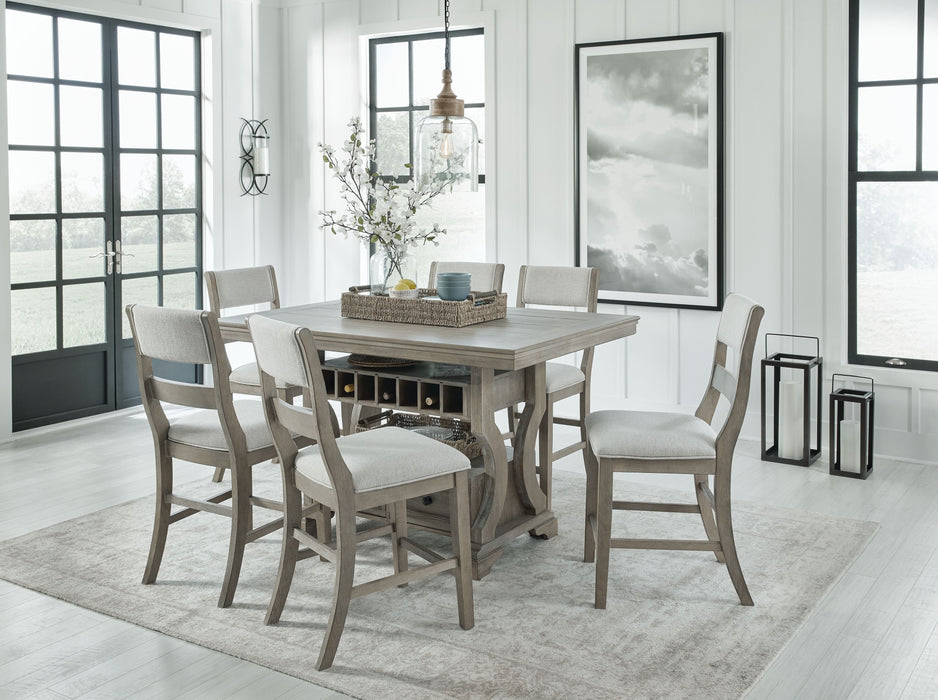 Moreshire - Bisque - 7 Pc. - Counter Table, 6 Upholstered Barstools